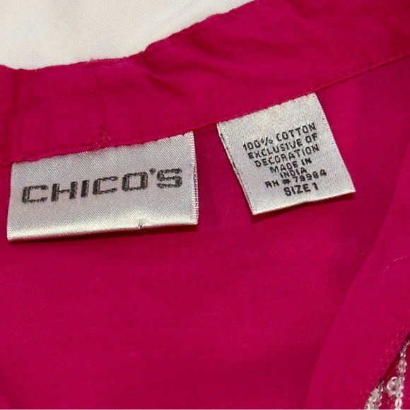 Chico's Silver Embroidered Pink Tunic 100% Cotton Made in India Size 1 = 8 - Picture 11 of 11